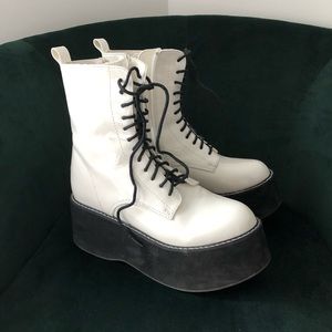 White Rave Platform Combat Boots